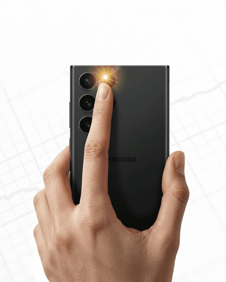 Coloque o dedo na câmera.